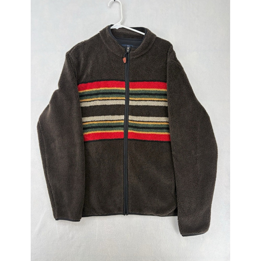 Pendleton Brown Striped Full Zip Jacket Stand Collar Pockets 44" Men's M